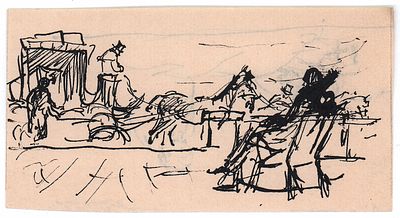 Бехтеев В.Г. Повозка с кучером. Двусторонняя работа. На обороте - У постели больного. 1930-е 