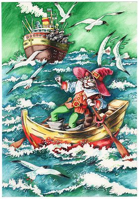 Борисов А.А. Новые похождения кота в сапогах. Оригинал иллюстрации к книге Е. Шварца "Сказки". 