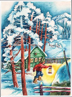 Борисов А.А. С фонарем. Оригинал иллюстрации к сказке "Два брата" для книги Е. Шварца "Сказки". 