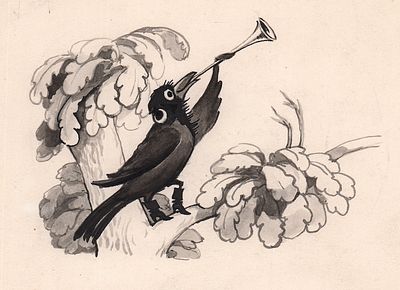 Гольц Н.Г. Сидит ворон на дубу… Оригинал иллюстрации к одному из сборников "Наша книга", Детгиз 