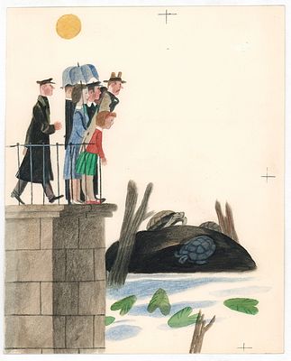 Монин Е.Г. Заняла особнячок - И ни звука, И молчок. Оригинал иллюстрации к книге Г. Глушнева 