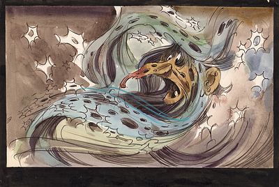 Мигунов Е.Т. Я сейчас растаю!. Вариант иллюстрации к кадру из диафильма "Злая волшебница 