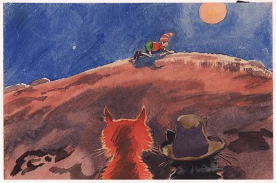 Мешков Е.А. На Поле Чудес. Оригинал иллюстрации к кадру из диафильма "Приключения Буратино" - 