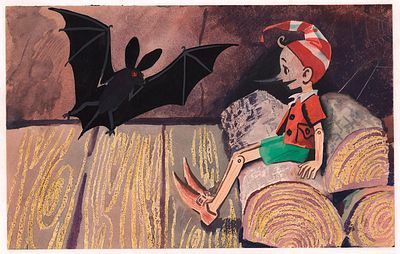 Мешков Е.А. В чулане. Оригинал иллюстрации к кадру из диафильма "Приключения Буратино" - 1970 