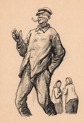 Семенов И.М. С самокруткой. Оригинал иллюстрации к рассказу "Про Данилу" для библиотеки журнала 