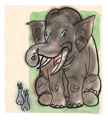 Митурич М.П. Я очень люблю всех маленьких. Вариант иллюстрации к книге Г. Цыферова "Кто кого 