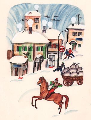 Лемкуль Ф.В. Зима в городе. Оригинал иллюстрации для сборника "Двенадцать месяцев". Сказки 
