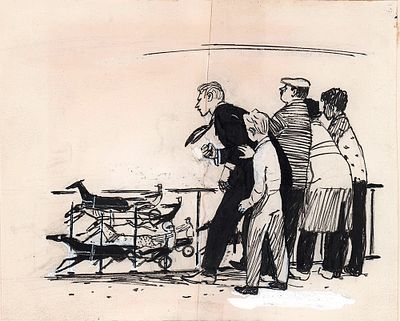 Лемкуль Ф.В. Скачки. Оригинал иллюстрации к книге А. Мошковского. "Трава и солнце", 1966 г. 