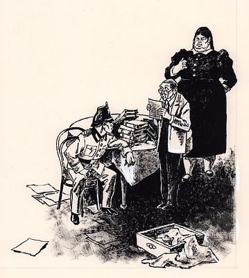 Вальк Г.О. Обыск. Вариант иллюстрации к книге Б. Балаш "Карчи Бруннер". Москва : Дет. лит. 