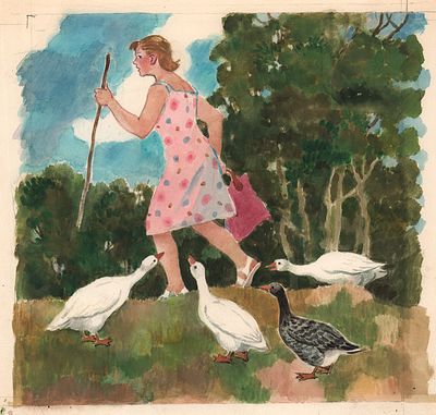 Еремина Т.А. От гусей. Оригинал иллюстрации к книге В. Путилиной "Теплый хлеб". Москва : 