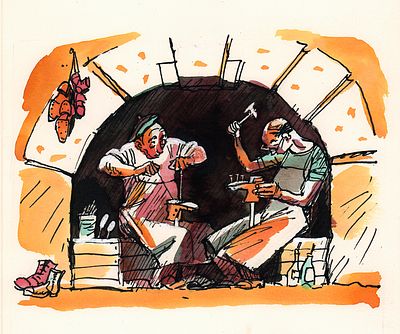 Скобелев М.А. Ремонт обуви. Оригинал иллюстрации к книге Дж. Родари "Чиччо". Москва, - Малыш 