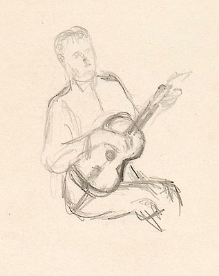 Аксельрод М.М. Игра на гитаре. 1930-е гг. Бумага, карандаш. Лист 14х20 см. Аксельрод Меер 