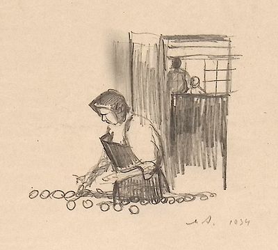 Аксельрод М.М. Кухарка. 1934 г. Бумага, карандаш. Лист 23х31 см. В правом нижнем углу рисунка 