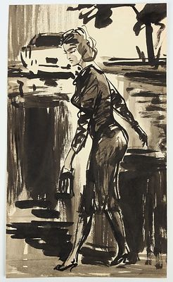 Алексеев М.Ю. Модница. На обороте уточки.1956. Бумага, тушь, 39х22,5см. Алексеев Михаил Юрьевич 