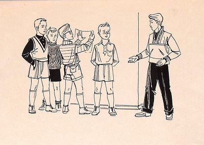 Алимов Б.А. Разговор. Оригинал иллюстрации к книге В. Вынту "Кто такой Ницэ Пеницэ", Детгиз 