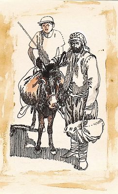 Аникин Б.А. Верхом. Оригинал иллюстрации к Географическому ежегоднику для детей "Глобус", 1984 