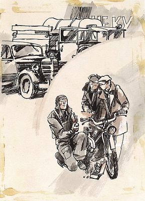 Аникин Б.А. Ремонт. Оригинал иллюстрации к книге В. Мусаханова "Паруса". Ленинград : Дет. лит. 