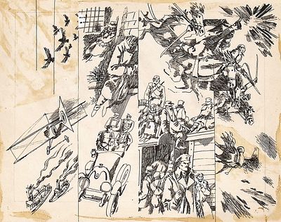 Аникин Б.А., Осенчаков Б.Н. Гражданская война. Оригинал иллюстрации к книге И. Катаева "Хлеб и 