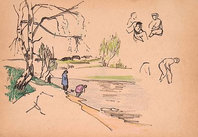 Бассинова И.Н. На берегу. 1970-е гг. Бумага, фломастер, пастель. Лист 28,5х40,5 см. Временные 