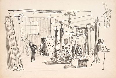 Бассинова И.Н. На заводе. 1960-е гг. Бумага, фломастер. Лист 28,8х40,5 см. Бассинова Ирина 