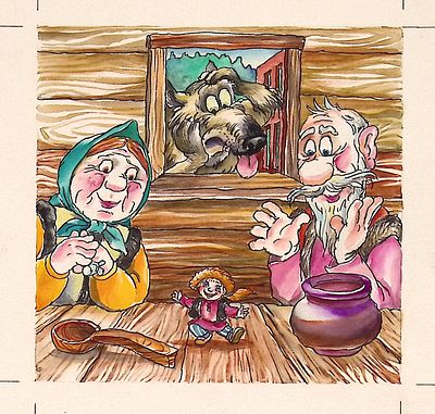 Батанин Ю.А. Возвращение. Оригинал иллюстрации к сказке "Мальчик с пальчик" для книги "Сказки" 