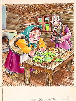 Батанин Ю.А. Готовка. Оригинал иллюстрации к сказке "Мальчик с пальчик" для книги "Сказки" : 