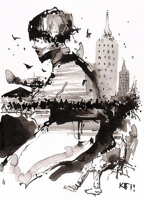 Батынков К.А. Вавилон. 2011 г. Бумага, тушь. Лист 29,7х21 см. В правом нижнем углу монограмма 