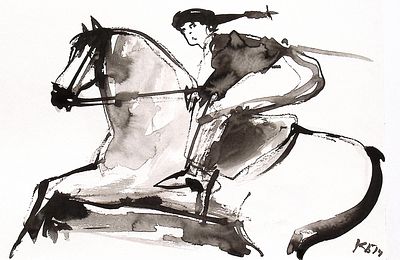 Батынков К.А. Всадница. 2011 г. Бумага, тушь. Лист 21х29,7 см. В правом нижнем углу монограмма. 