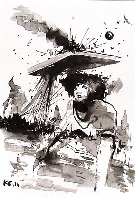 Батынков К.А. Ковер самолет. 2014 г. Бумага, тушь. Лист 29,7х21 см. В левом нижнем углу 