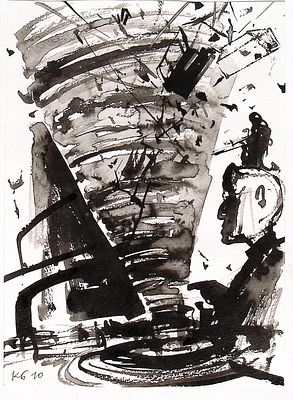 Батынков К.А. Ландау. 2010 г. Бумага, тушь. Лист 29,7х21 см. В левом нижнем углу монограмма. На 