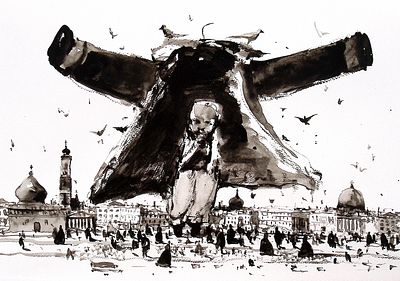 Батынков К.А. Шинель (1). Иллюстрация к повести Н.В. Гоголя. 2024 г. Бумага, тушь. Лист 29,5х41 