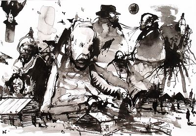 Батынков К.А. Шинель (2). Иллюстрация к повести Н.В. Гоголя. 2024 г. Бумага, тушь. Лист 29,5х41 