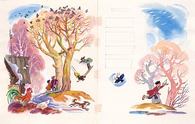 Безбородов К.В. В деревне. Оригинал иллюстрации (разворот) к книге И. Сурикова " Вот моя 