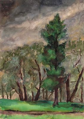 Белякова А.М. Кратово. 1953. Бумага, акварель. Лист 40х28 см. В правом нижнем углу монограмма 