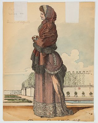 Бенуа А.Н. Дама на прогулке. Копия с французской гравюры 17 века. 1899. Бумага, графитный 