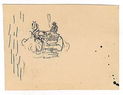 Бехтеев В.Г. Вскачь на повозке. 1940-е гг. Бумага, тушь, перо. Лист 11,2х14,7 см. На обороте 
