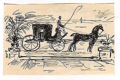 Бехтеев В.Г. Кеб на пристани (миниатюра). 1930-е гг. Бумага, тушь, перо. Лист 8х12 см. На 