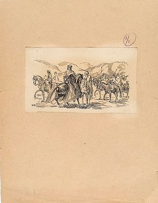 Бехтеев В.Г. Отряд в горах. Оригинал иллюстрации к книге В. Ирвинга "Рассказы и легенды" 