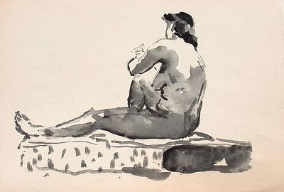 Бирштейн М.А. Сидящая. 1990-е гг. Бумага, акварель. Лист 29х40,7 см. Бирштейн Макс Авадьевич 