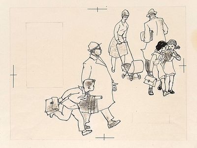 Бодрова Г.Т., Сапожников М.Т. В школу. Оригинал иллюстрации к книге Л. Яхнина "Строим дом". 