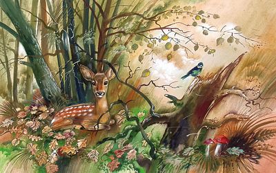 Борисов А.А. Отдых Бемби. Оригинал иллюстрации к книге Ф. Зальтена "Бемби". Москва : Тропа 