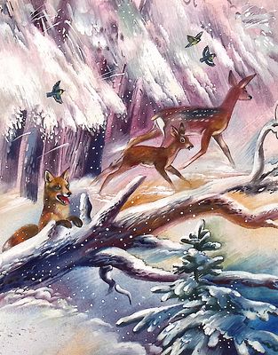 Борисов А.А. Снегопад. Оригинал иллюстрации к книге Ф. Зальтена "Бемби". Москва : Тропа, 1993 