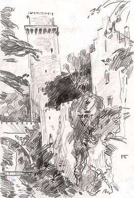 Бунин П.Л. Вена. 1970-е гг. Бумага, карандаш. Лист 42х29,5 см на бумажной подложке. Подпись в 