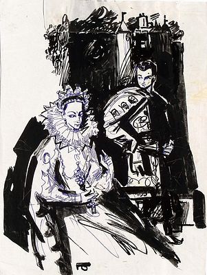 Бунин П.Л. Композиция на историческую тему. Бумага, тушь, шариковая ручка, аппликация.. Лист 31 