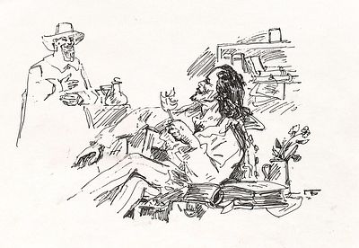 Бунин П.Л. Портрет молодого человека с пером. Оригинал иллюстрации к книге на историческую 