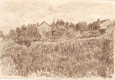 Вакидин В.Н. Москва. Троице-Лыково (Строгино). 1983 г. Бумага, сангина. Лист 18х25,5 см. В 