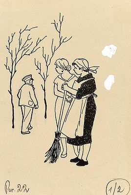 Вальк Г.О. Разговор с дворничихой. Оригинал иллюстрации к книге Н. Надеждиной "Я вижу море". 