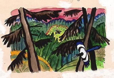 Дувидов В.А. Сорока. Оригинал иллюстрации к книге В. Бахревского "Кто спасет воробушка". Москва 