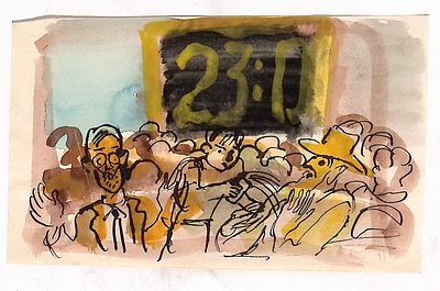 Дувидов В.А. Старик Хоттабыч на стадионе. Эскиз иллюстрации к повести-сказке Л. Лагина "Старик 