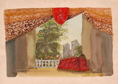 Звонцев М.П. Эскиз театральной декорации к постановке "Три мушкетера". 1946 г. Бумага 